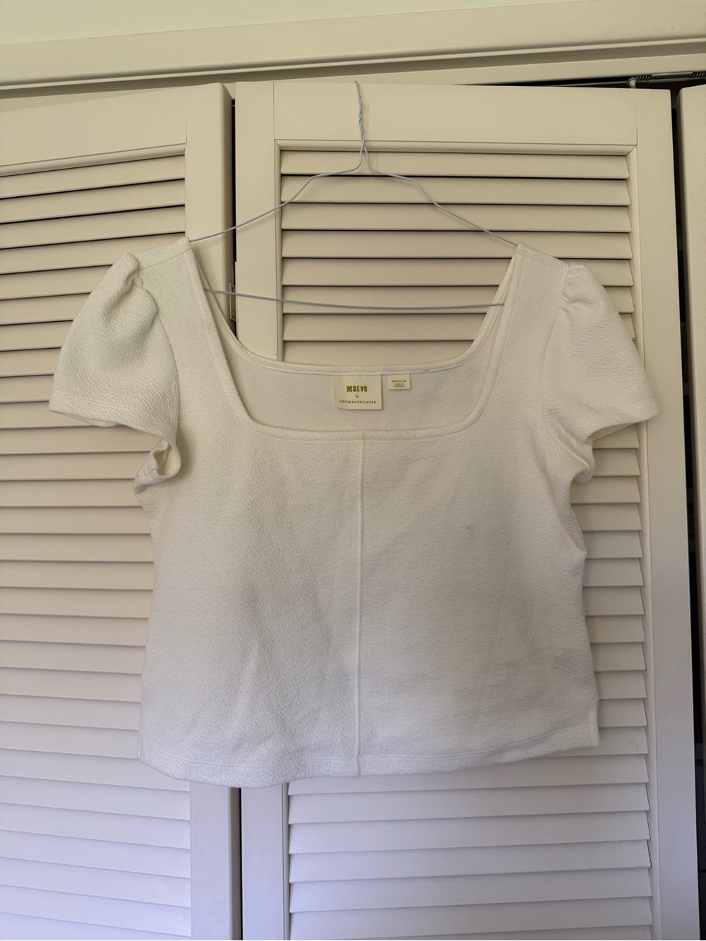 Maeve Anthropologie White Square Neck Puff Sleeve Top Size Medium